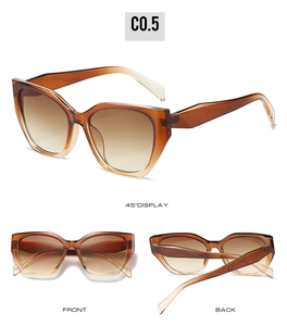 Vues détaillées de lunettes de soleil œil de chat dégradé marron sous plusieurs angles