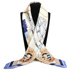 Detailed nautical pattern with sailboats and anchors on a luxury satin square scarf