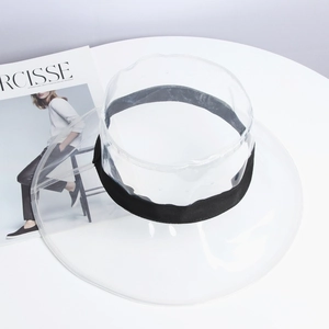 Détail d'un chapeau en PVC transparent à large bord avec bandeau anti-sueur intérieur noir