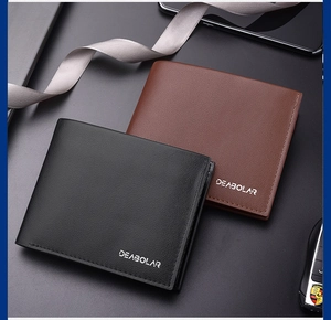 Classic men's bi-fold wallets in black and brown lychee grain leather with business props