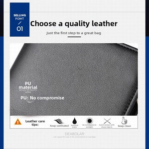 Close-up detail of black PU leather with litchi texture and maintenance guide for men's wallet