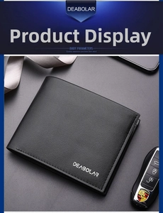 Close-up of black textured faux leather wallet with minimalist brand logo detailing