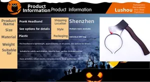 Detailed product specifications for the Halloween prank fake axe through head headband