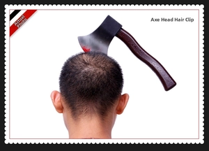Halloween bloody axe headband decoration showing the back view of the realistic costume prop