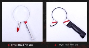 Detail view of bloody nail and cleaver knife headbands for Halloween costumes