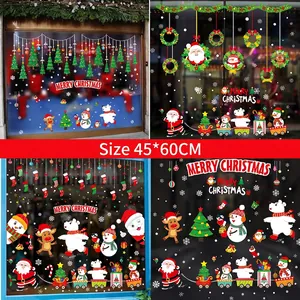 Christmas Window Stickers PVC Waterproof Removable Santa Claus Snowman Reindeer DIY Glass Decals Holiday Party Decoration