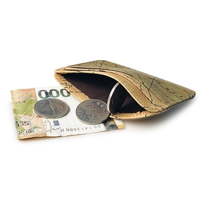 Slim vintage map pattern card holder with multiple slots for coins and cash