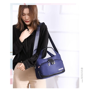 Women nylon shoulder bag detail view, large capacity casual handbag for daily use and travel.