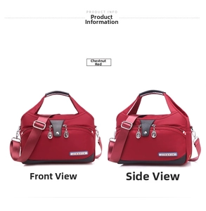 Women large capacity nylon canvas shoulder crossbody handbag casual tote bag in red color