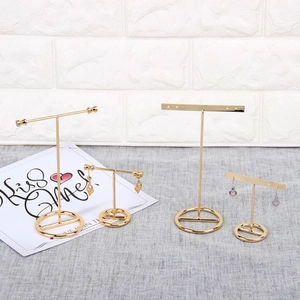 Metal T-Shape Earring Display Stand Gold Jewelry Organizer Desktop Holder Nordic Style High And Low Stands