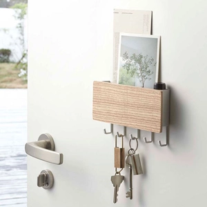Wall Mounted Key Holder And Mail Organizer Wood Plastic Entryway Storage Rack Japanese Style Multiple Hooks
