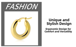 Detailed macro view of chunky golden stainless steel hoop earrings with high polish finish