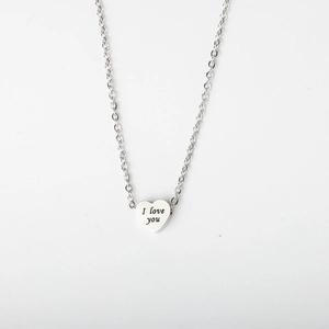 Heart Pendant Necklace Stainless Steel Engraved I Love You Romantic Minimalist Jewelry Gift For Couples