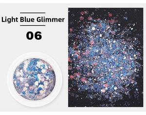 Λήψη macro από γκλίτερ νυχιών 06 Light Blue Eyes με εφέ λέιζερ aurora και λάμψη