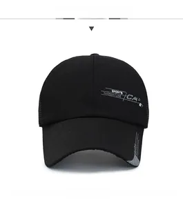 Detailed front view of black baseball cap featuring Sports Fashion letter printing