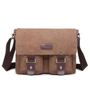Men's vintage khaki canvas messenger bag with large capacity and adjustable strap