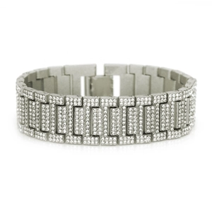 Hip hop silver watch band style bracelet with iced out crystals for men cool street style