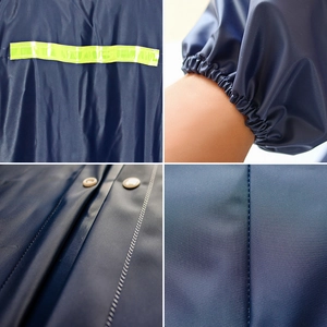 Waterproof heavy-duty navy rain suit with reflective safety strips and elastic cuffs