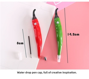 Creative chili-shaped ballpoint pen set in red and green colors with extra refills