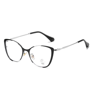 Cat eye anti-blue light glasses frame with two-tone metal and black composite design