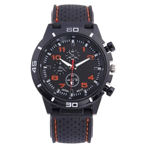 Montre chronographe de sport pour homme avec bracelet silicone noir et index orange