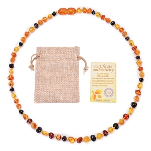 Natural Baltic amber baby necklace with authentic certificate and linen storage pouch