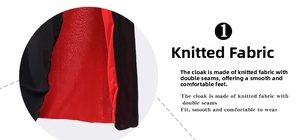 Detail of double-layered knit fabric showing black exterior and red lining for vampire cape
