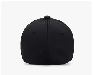 Back view of a black breathable mesh baseball cap showing clean stitch detail