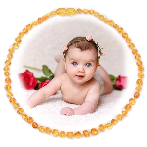 Natural Baltic amber baby necklace with round beads and secure screw clasp for infants