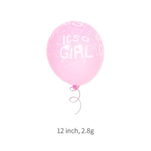 Pink 12 inch latex balloons with It's a GIRL print and baby party patterns 10 pack