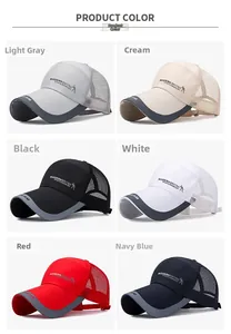 Detailed grid view of breathable mesh baseball caps in six diverse color options