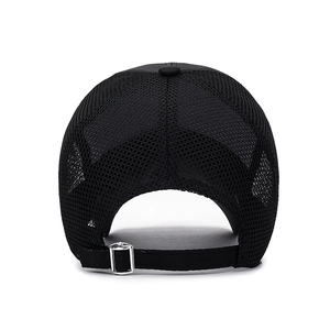 Men's summer black mesh baseball cap with long visor and adjustable silver metal buckle