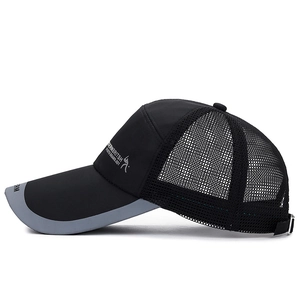 Men's summer mesh baseball cap with long visor and breathable quick-dry fabric in black
