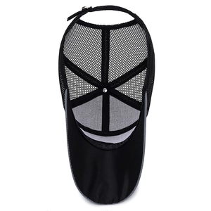 Breathable black outdoor baseball cap with mesh design and extra wide brim for sun protection
