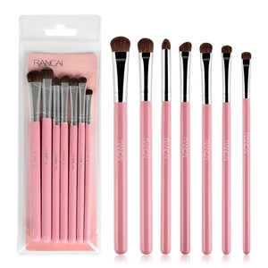 Kit de 7 pinceaux de maquillage rose pour les yeux avec poils de poney pour l'ombre à paupières