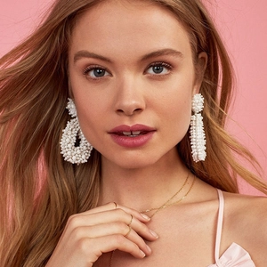 Bohemian large white seed bead drop earrings for women with elegant woven design