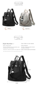Detailed size specifications and material structure of the Oxford fabric backpack for women