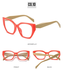 Trois vues de lunettes de soleil œil-de-chat rouges avec branches kaki en code C0.10