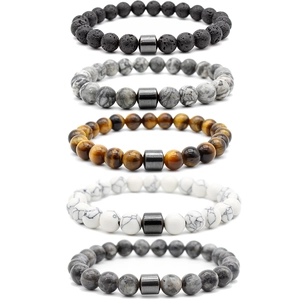 Natural Stone Beaded Bracelet Magnetic Hematite Tiger Eye Lava Rock Elastic Wristband Healing Jewelry For Men Women