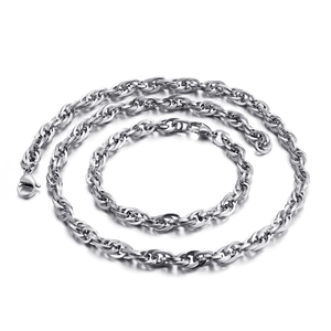 Polished silver stainless steel rope chain necklace with durable lobster clasp closure