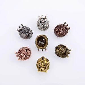 DIY lion head crown beads for jewelry making in silver gold and bronze metal finishes