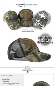 Detail view of breathable camouflage mesh baseball cap with adjustable strap closure