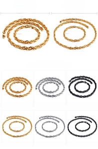 Detailed spec sheet for 18K gold plated stainless steel curb chain sets in gold, silver, black