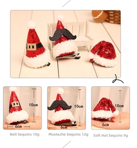 Details van kersthaarclips met pailletten en pluche rand inclusief afmetingen per clip
