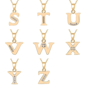 Detailed view of gold plated alphabet pendants from S to Z with sparkling zircon inlays