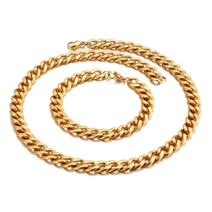 Men Curb Chain Necklace And Bracelet Hip Hop Punk Style 316L Stainless Steel High Polished Jewelry Accessories