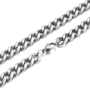 Classic silver stainless steel Cuban link chain necklace for men with lobster clasp