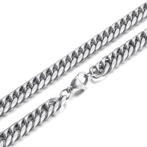 Classic silver 18K white gold plated Cuban link necklace with polished lobster clasp