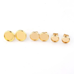 Three pairs of gold-plated stainless steel round earring stud bases in various sizes