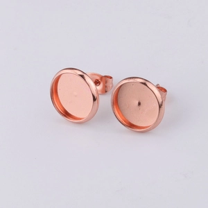 Rose gold stainless steel stud earring blanks with round bezel settings and butterfly backs